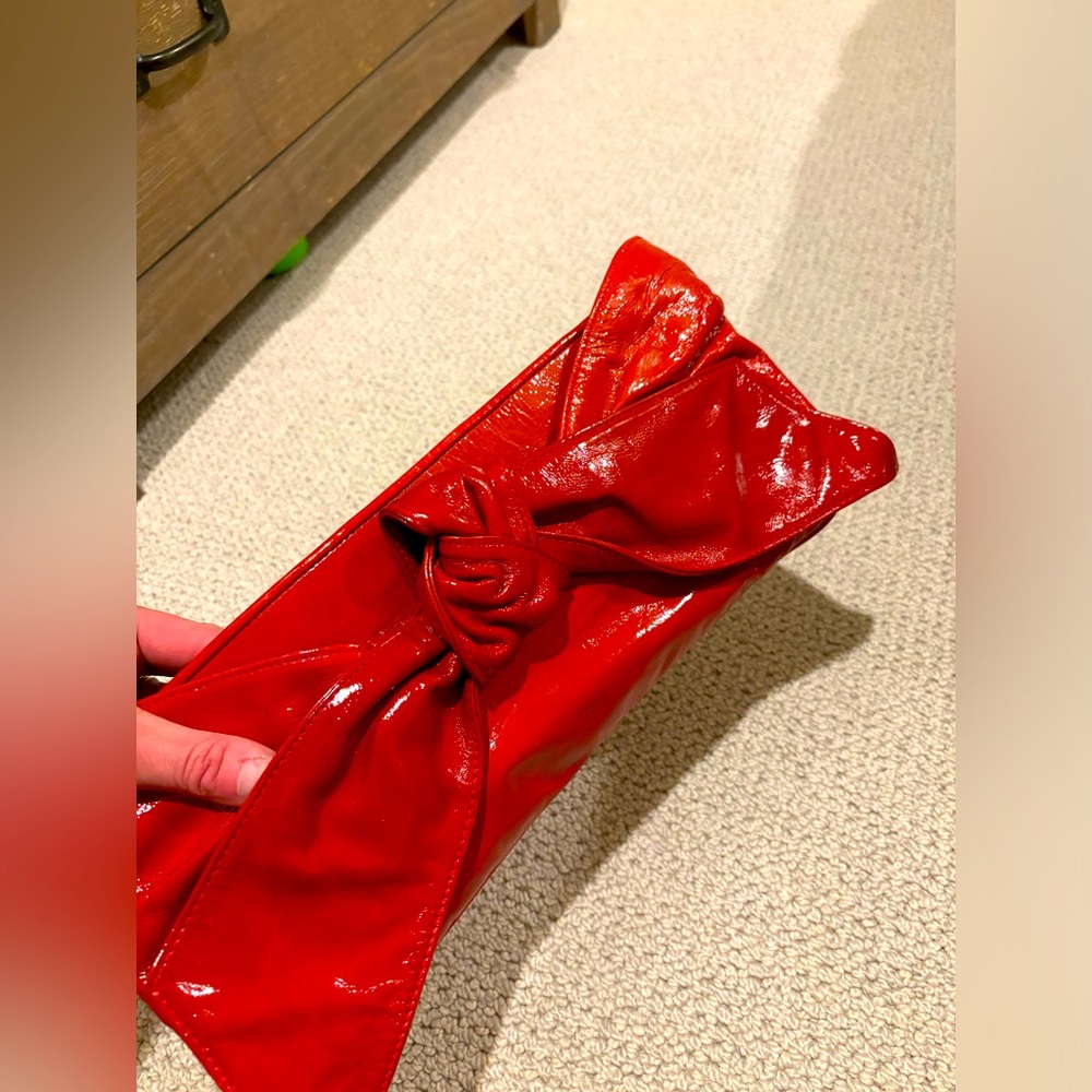 Be&D Red Leather Bow Tie oversized clutch
